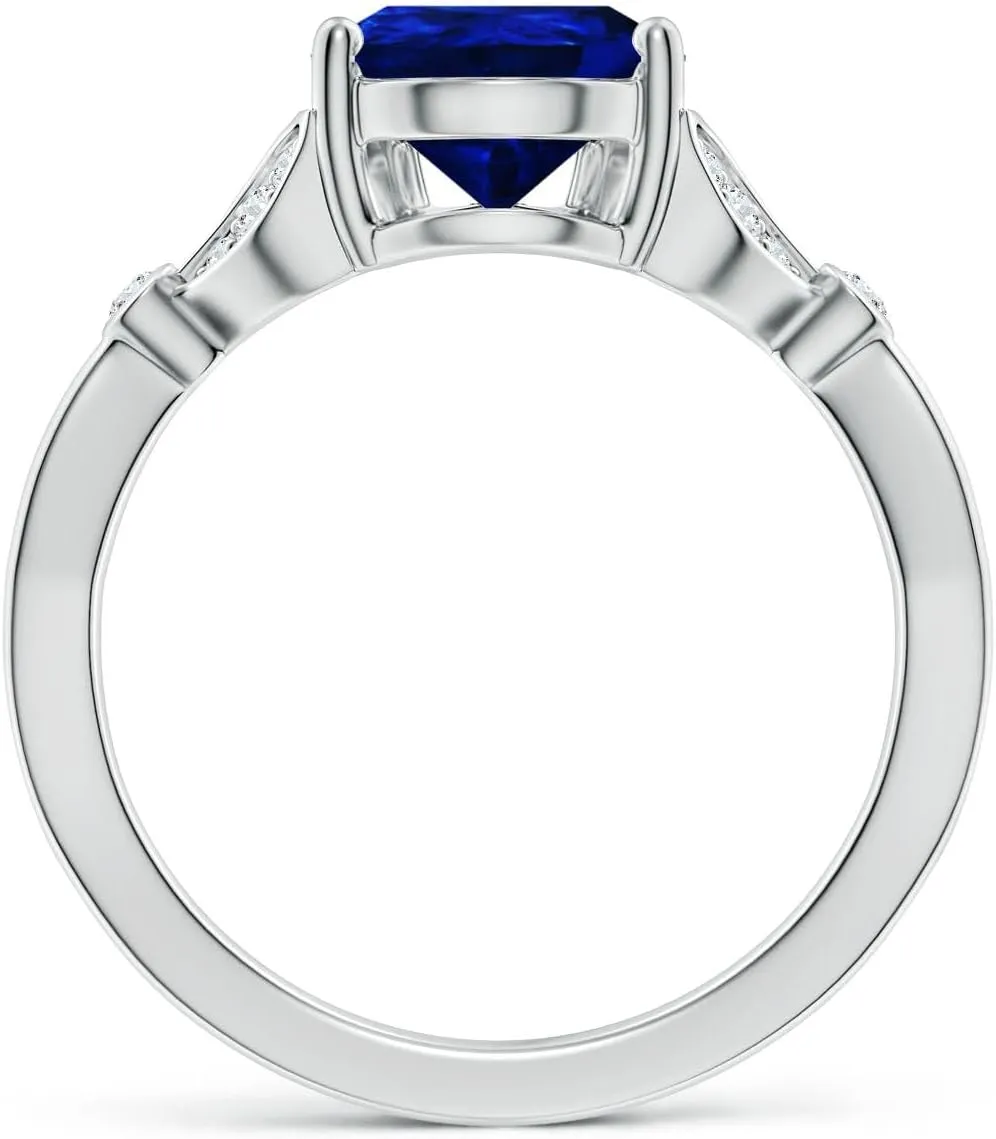 Angara Lab Grown Nature-Inspired Pear Blue Sapphire Engagement Ring with Leaf Motifs in 14K Solid Gold/Platinum | September Birthstone, Birthday, Anniversary, Wedding Jewelry Gift for Women