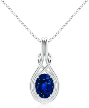 Angara Lab Grown Oval Blue Sapphire Solitaire Infinity Knot Pendant in 14K Solid Gold/Platinum | September Birthstone, Birthday, Engagement, Anniversary, Wedding Jewelry Gift for Women