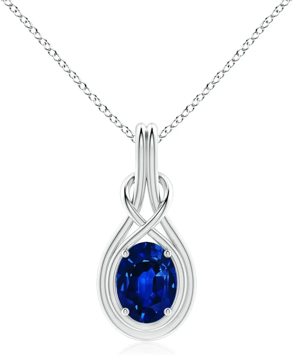 Angara Lab Grown Oval Blue Sapphire Solitaire Infinity Knot Pendant in 14K Solid Gold/Platinum | September Birthstone, Birthday, Engagement, Anniversary, Wedding Jewelry Gift for Women