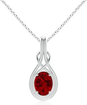 Angara Lab Grown Oval Ruby Solitaire Infinity Knot Pendant in 14K Solid Gold/Platinum | July Birthstone, Birthday, Engagement, Anniversary, Wedding Jewelry Gift for Women