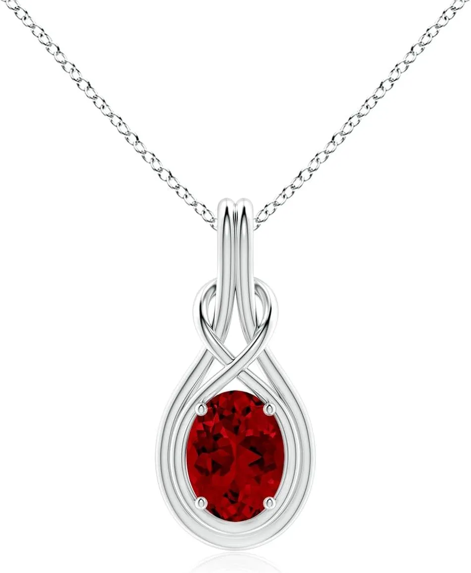 Angara Lab Grown Oval Ruby Solitaire Infinity Knot Pendant in 14K Solid Gold/Platinum | July Birthstone, Birthday, Engagement, Anniversary, Wedding Jewelry Gift for Women