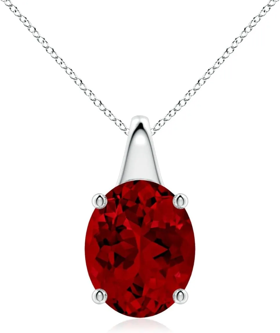 Angara Lab Grown Oval Ruby Solitaire Pendant in 14K Solid Gold/Platinum | July Birthstone, Birthday, Engagement, Anniversary, Wedding Jewelry Gift for Women