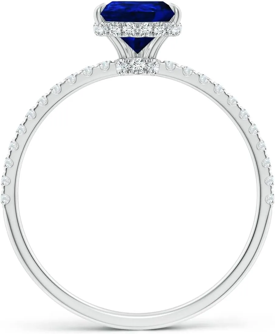 Angara Lab Grown Pear Blue Sapphire Hidden Halo Classic Engagement Ring in 14K Solid Gold/Platinum | September Birthstone, Birthday, Anniversary, Wedding Jewelry Gift for Women
