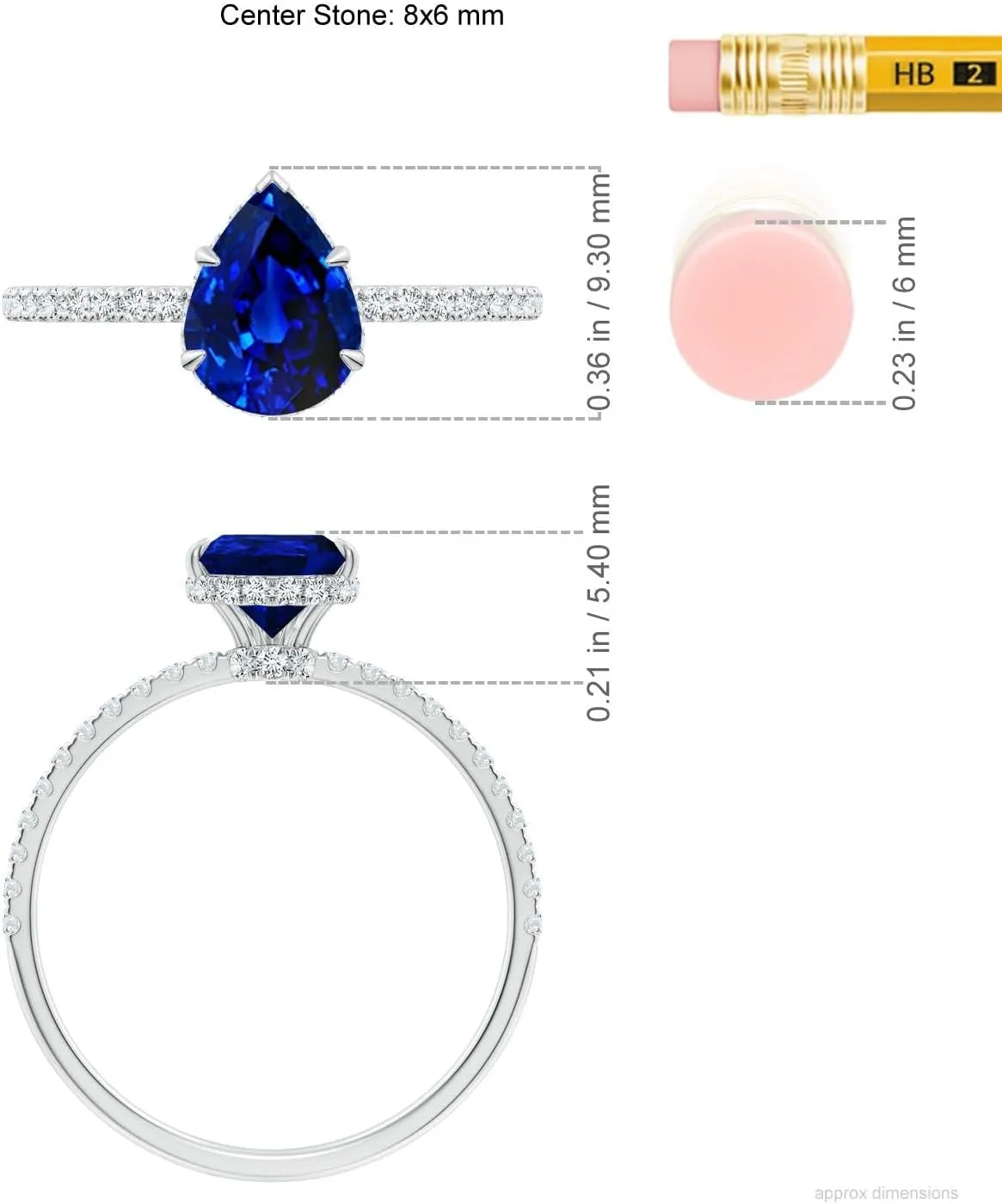 Angara Lab Grown Pear Blue Sapphire Hidden Halo Classic Engagement Ring in 14K Solid Gold/Platinum | September Birthstone, Birthday, Anniversary, Wedding Jewelry Gift for Women