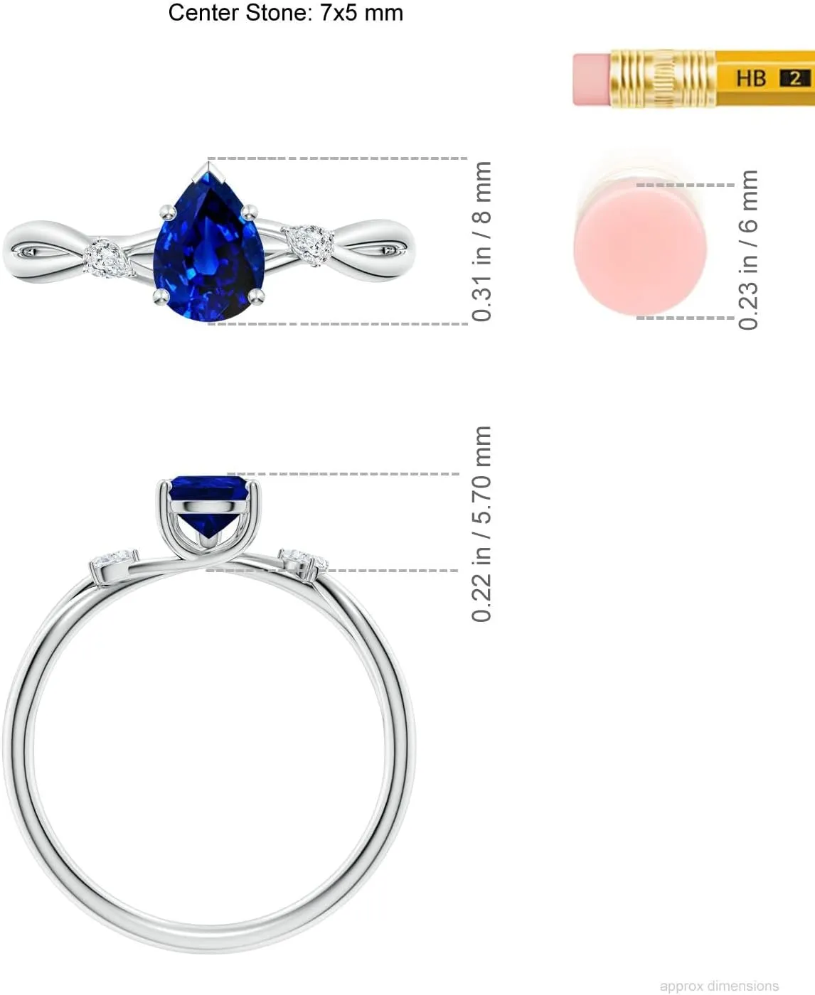 Angara Lab Grown Pear Blue Sapphire Side Stone Engagement Ring in 14K Solid Gold/Platinum | September Birthstone, Birthday, Anniversary, Wedding Jewelry Gift for Women
