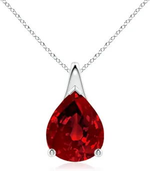 Angara Lab Grown Pear-Shaped Ruby Solitaire Pendant in 14K Solid Gold/Platinum | July Birthstone, Birthday, Engagement, Anniversary, Wedding Jewelry Gift for Women