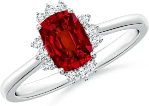 Angara Lab Grown Prong-Set Cushion Rectangular Ruby Halo Engagement Ring in 14K Solid Gold/Platinum | July Birthstone, Birthday, Anniversary, Wedding Jewelry Gift for Women