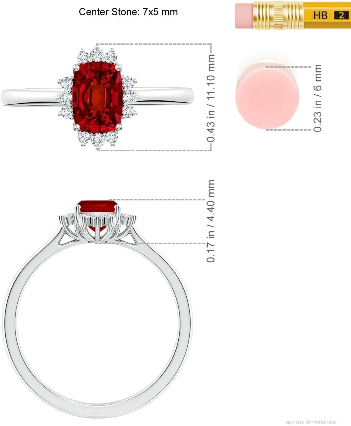 Angara Lab Grown Prong-Set Cushion Rectangular Ruby Halo Engagement Ring in 14K Solid Gold/Platinum | July Birthstone, Birthday, Anniversary, Wedding Jewelry Gift for Women