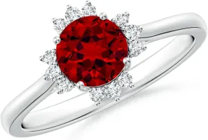 Angara Lab Grown Prong-Set Round Ruby Halo Engagement Ring in 14K Solid Gold/Platinum | July Birthstone, Birthday, Anniversary, Wedding Jewelry Gift for Women