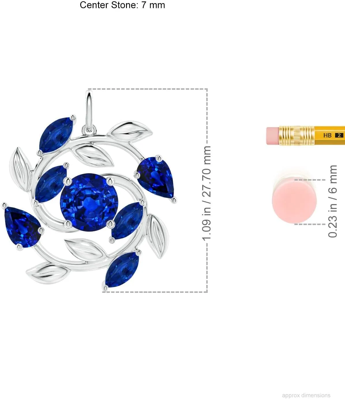 Angara Lab Grown Round and Marquise Blue Sapphire Olive Branch Pendant in 14K Solid Gold/Platinum | September Birthstone, Birthday, Engagement, Anniversary, Wedding Jewelry Gift for Women
