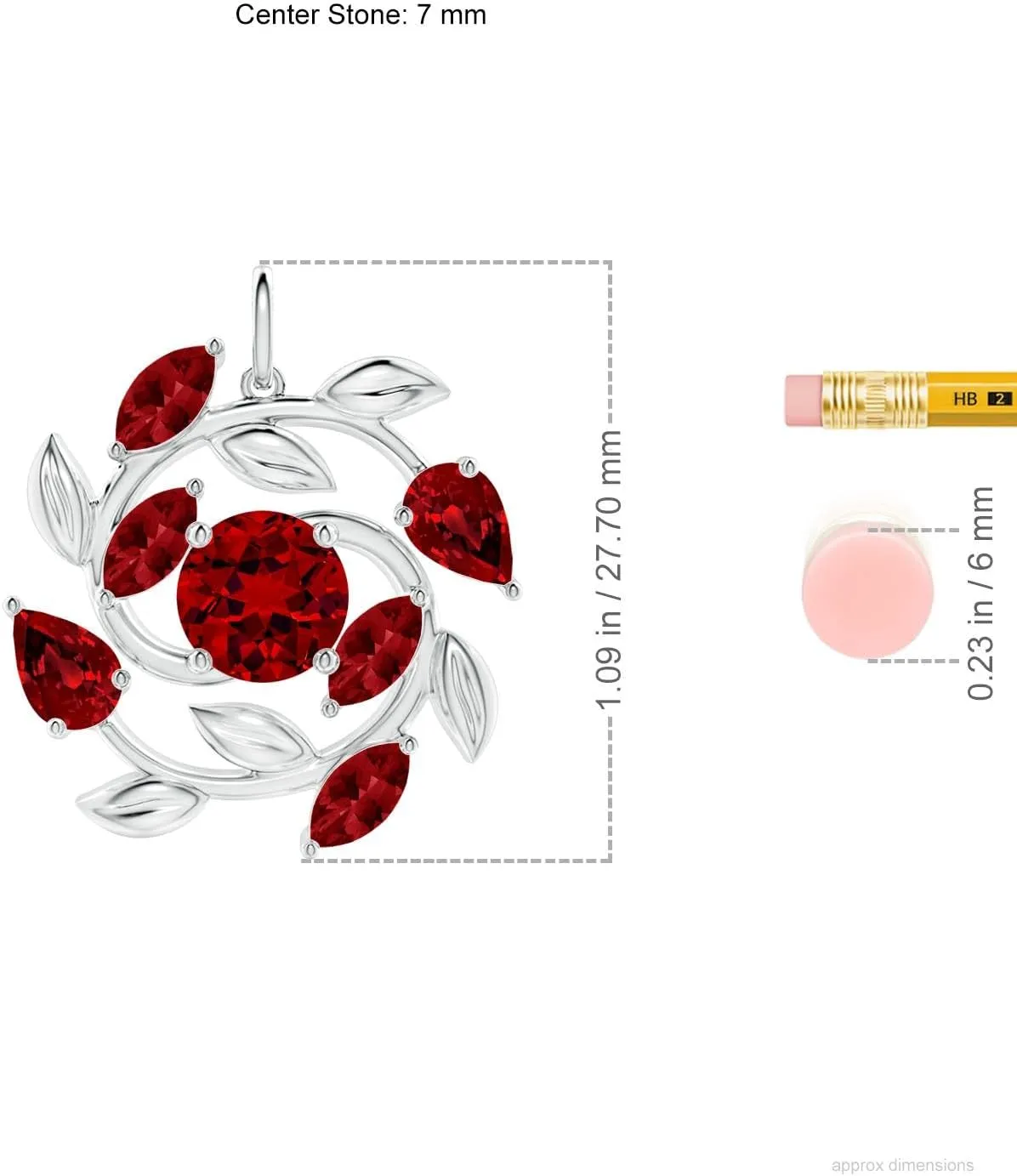 Angara Lab Grown Round and Marquise Ruby Olive Branch Pendant in 14K Solid Gold/Platinum | July Birthstone, Birthday, Engagement, Anniversary, Wedding Jewelry Gift for Women
