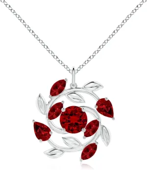 Angara Lab Grown Round and Marquise Ruby Olive Branch Pendant in 14K Solid Gold/Platinum | July Birthstone, Birthday, Engagement, Anniversary, Wedding Jewelry Gift for Women