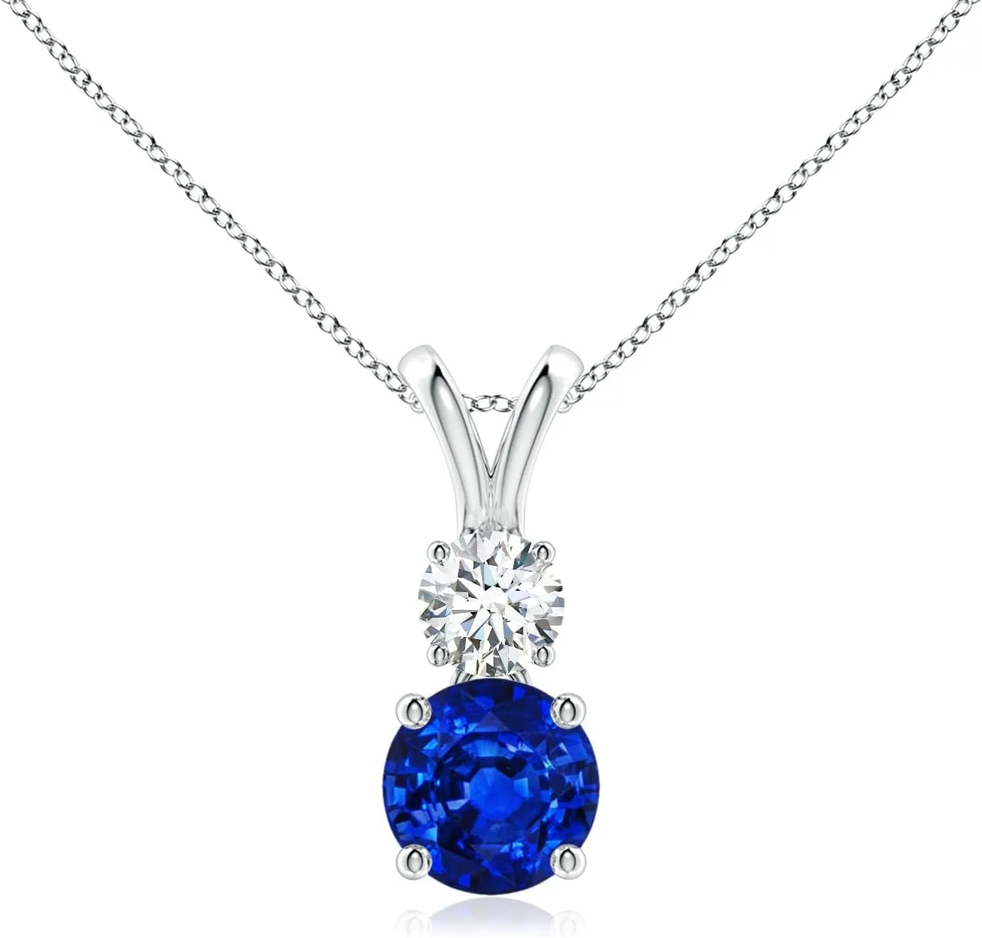 Angara Lab Grown Round Blue Sapphire and Diamond Two Stone Pendant in 14K Solid Gold/Platinum | September Birthstone, Birthday, Engagement, Anniversary, Wedding Jewelry Gift for Women