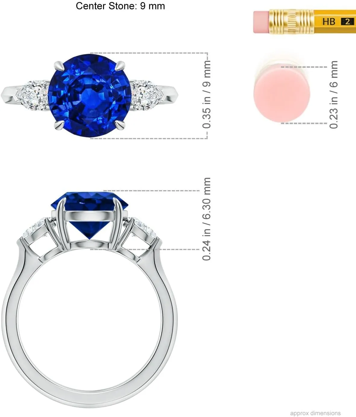 Angara Lab Grown Round Blue Sapphire and Pear Diamond Three Stone Engagement Ring in 14K Solid Gold/Platinum | September Birthstone, Birthday, Anniversary, Wedding Jewelry Gift for Women