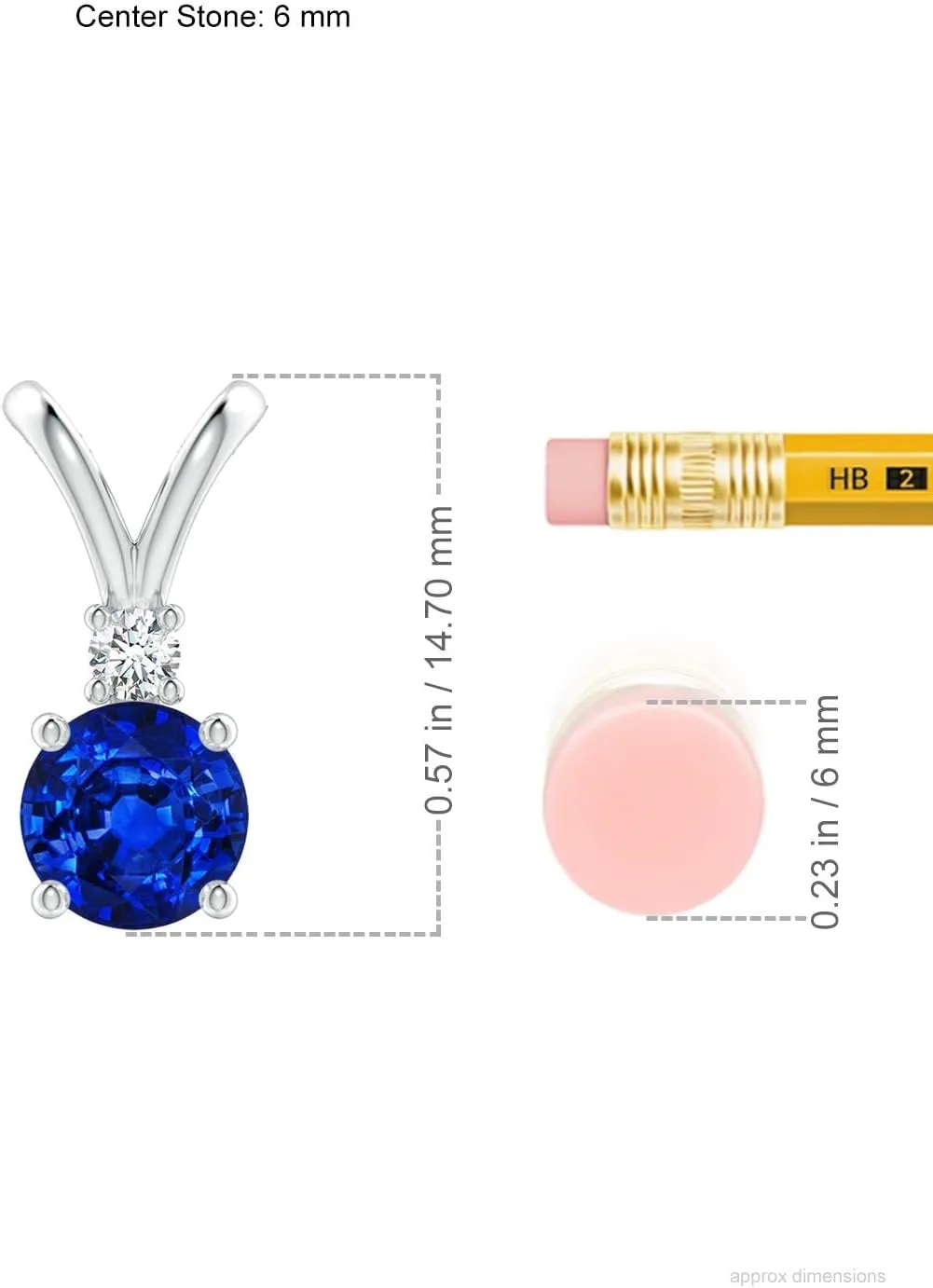 Angara Lab Grown Round Blue Sapphire Solitaire V-Bale Pendant with Lab Diamond in Silver / 14K Solid Gold/Platinum | September Birthstone, Birthday, Engagement, Anniversary Jewelry Gift for Women