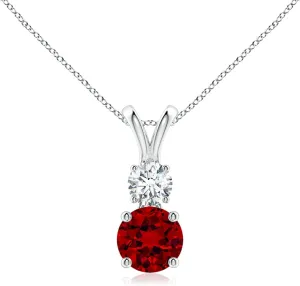 Angara Lab Grown Round Ruby and Diamond Two Stone Pendant in 14K Solid Gold/Platinum | July Birthstone, Birthday, Engagement, Anniversary, Wedding Jewelry Gift for Women