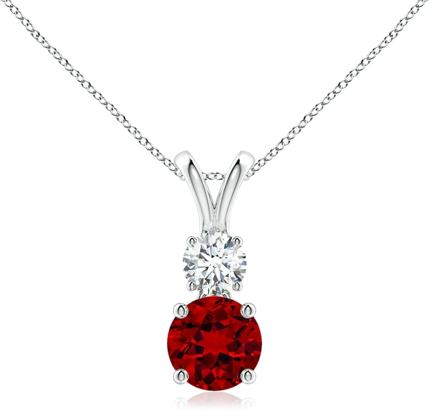 Angara Lab Grown Round Ruby and Diamond Two Stone Pendant in 14K Solid Gold/Platinum | July Birthstone, Birthday, Engagement, Anniversary, Wedding Jewelry Gift for Women