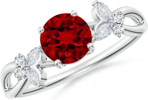 Angara Lab Grown Round Ruby Butterfly Engagement Ring in 14K Solid Gold/Platinum | July Birthstone, Birthday, Anniversary, Wedding Jewelry Gift for Women