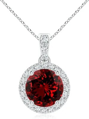 Angara Lab Grown Round Ruby Dangle Pendant with Lab Diamond Halo in 14K Solid Gold/Platinum | July Birthstone, Birthday, Engagement, Anniversary, Wedding Jewelry Gift for Women