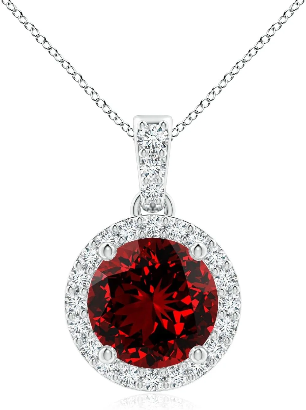 Angara Lab Grown Round Ruby Dangle Pendant with Lab Diamond Halo in 14K Solid Gold/Platinum | July Birthstone, Birthday, Engagement, Anniversary, Wedding Jewelry Gift for Women