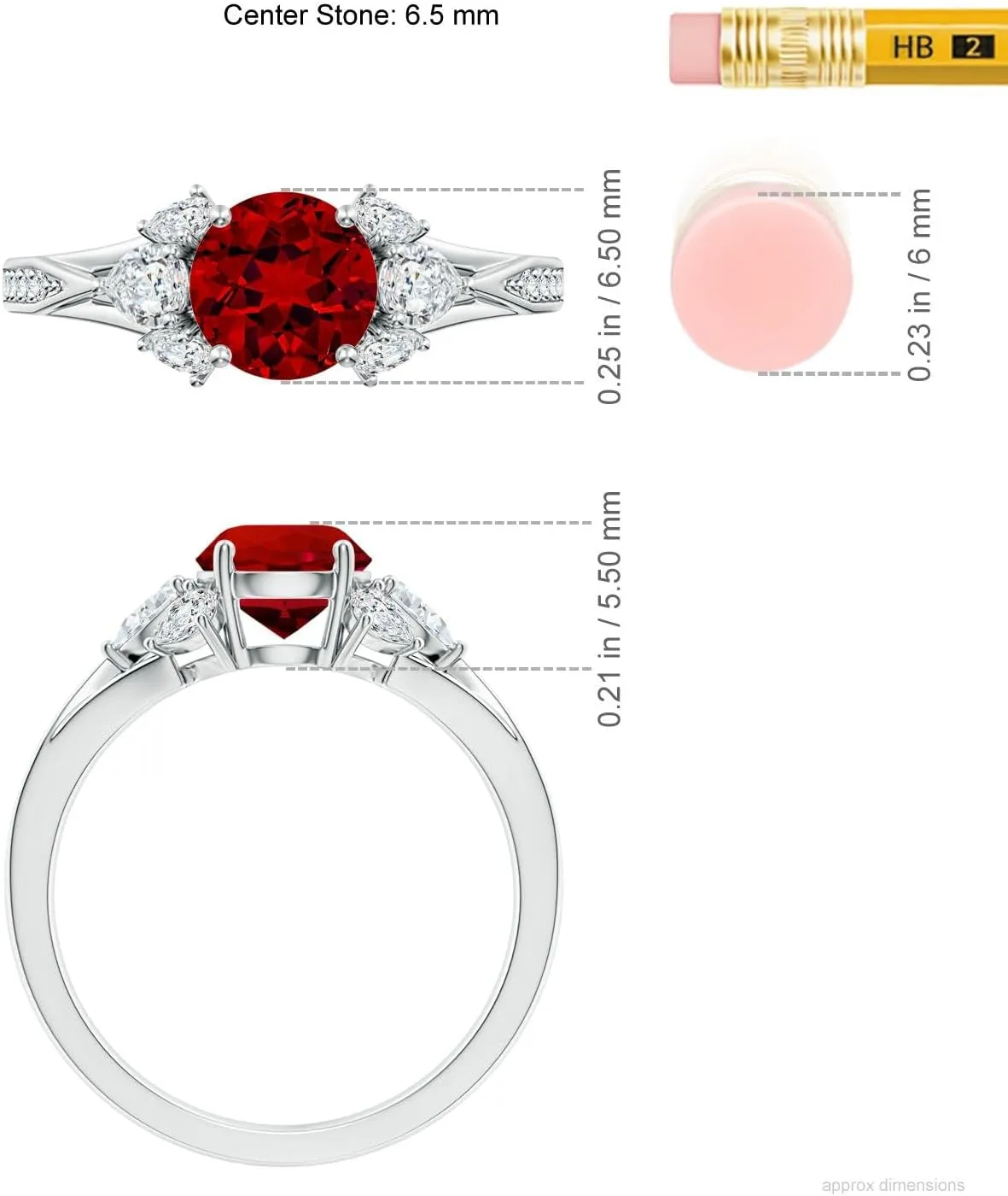Angara Lab Grown Round Ruby Engagement Ring with Lab Pear Diamonds in 14K Solid Gold/Platinum | July Birthstone, Birthday, Anniversary, Wedding Jewelry Gift for Women