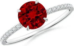 Angara Lab Grown Round Ruby Hidden Halo Classic Engagement Ring in 14K Solid Gold/Platinum | July Birthstone, Birthday, Anniversary, Wedding Jewelry Gift for Women