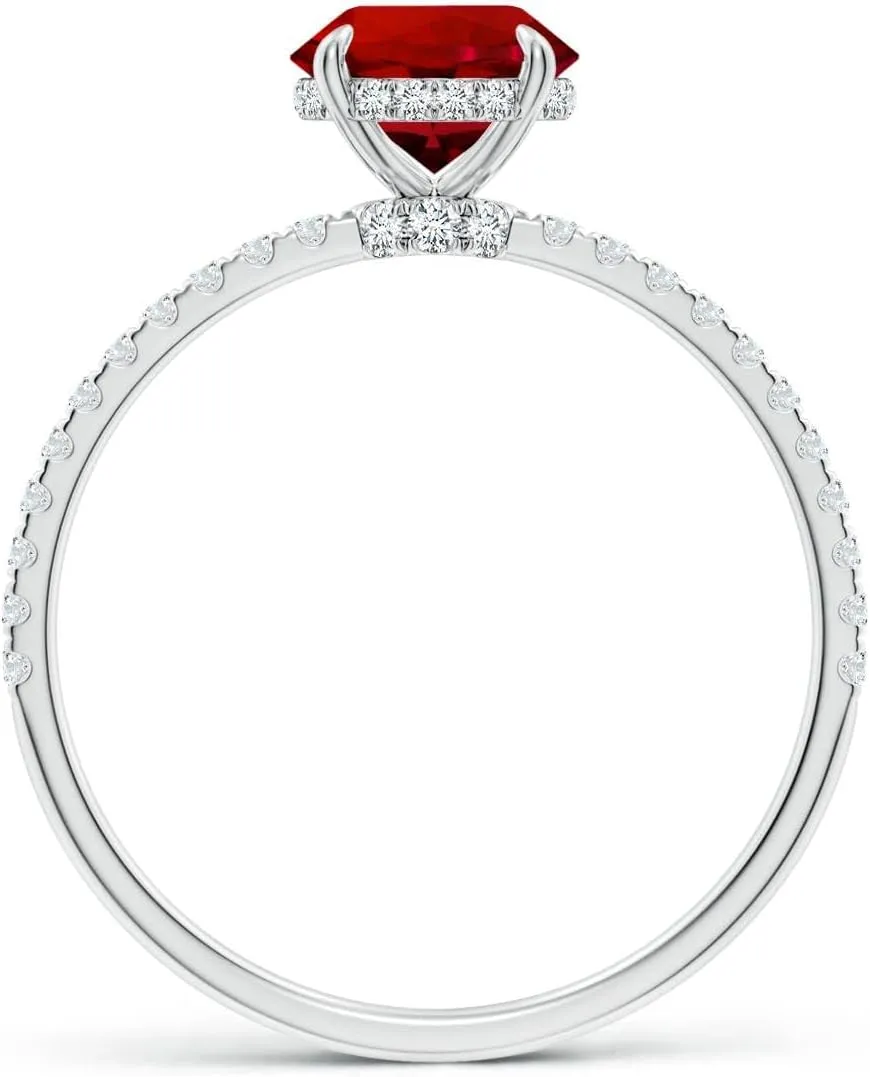 Angara Lab Grown Round Ruby Hidden Halo Classic Engagement Ring in 14K Solid Gold/Platinum | July Birthstone, Birthday, Anniversary, Wedding Jewelry Gift for Women