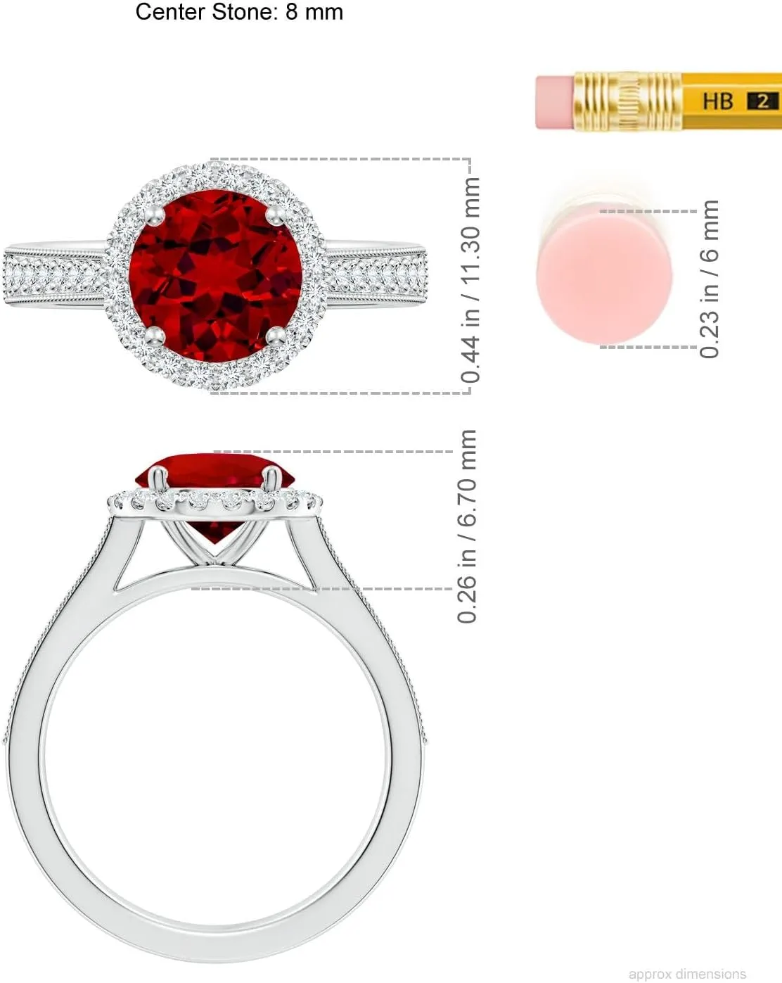 Angara Lab Grown Round Ruby Reverse Tapered Shank Halo Engagement Ring in 14K Solid Gold/Platinum | July Birthstone, Birthday, Anniversary, Wedding Jewelry Gift for Women