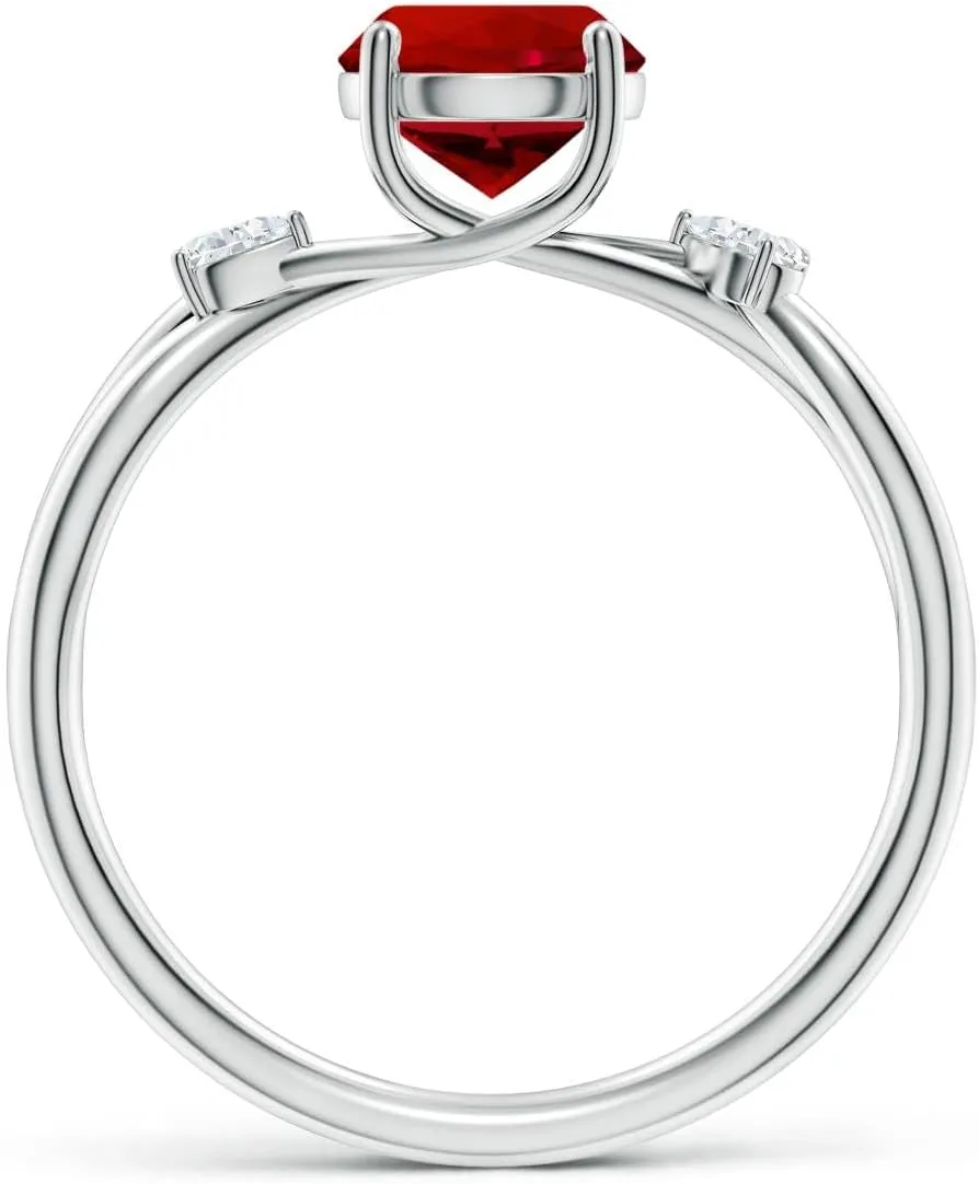 Angara Lab Grown Round Ruby Side Stone Engagement Ring in 14K Solid Gold/Platinum | July Birthstone, Birthday, Anniversary, Wedding Jewelry Gift for Women