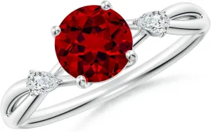 Angara Lab Grown Round Ruby Side Stone Engagement Ring in 14K Solid Gold/Platinum | July Birthstone, Birthday, Anniversary, Wedding Jewelry Gift for Women