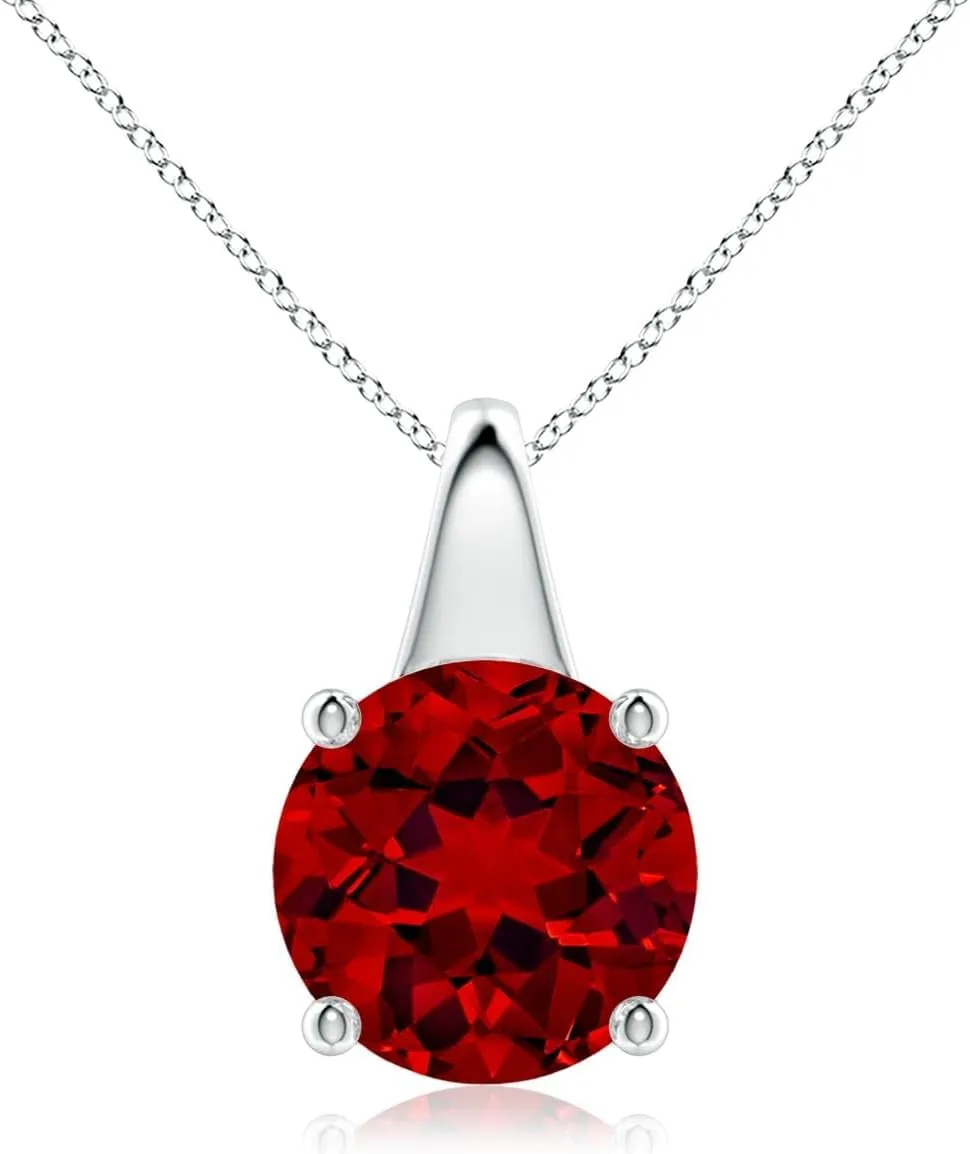 Angara Lab Grown Round Ruby Solitaire Pendant in 14K Solid Gold/Platinum | July Birthstone, Birthday, Engagement, Anniversary, Wedding Jewelry Gift for Women