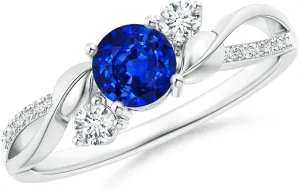 Angara Lab Grown Sapphire and Lab Diamond Twisted Vine Ring in 14K Solid Gold/Platinum | September Birthstone, Birthday, Engagement, Anniversary, Wedding Jewelry Gift for Women
