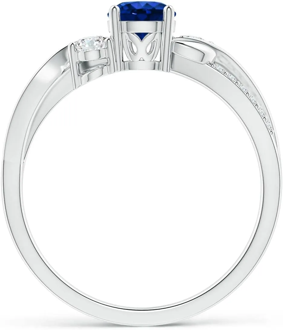 Angara Lab Grown Sapphire and Lab Diamond Twisted Vine Ring in 14K Solid Gold/Platinum | September Birthstone, Birthday, Engagement, Anniversary, Wedding Jewelry Gift for Women