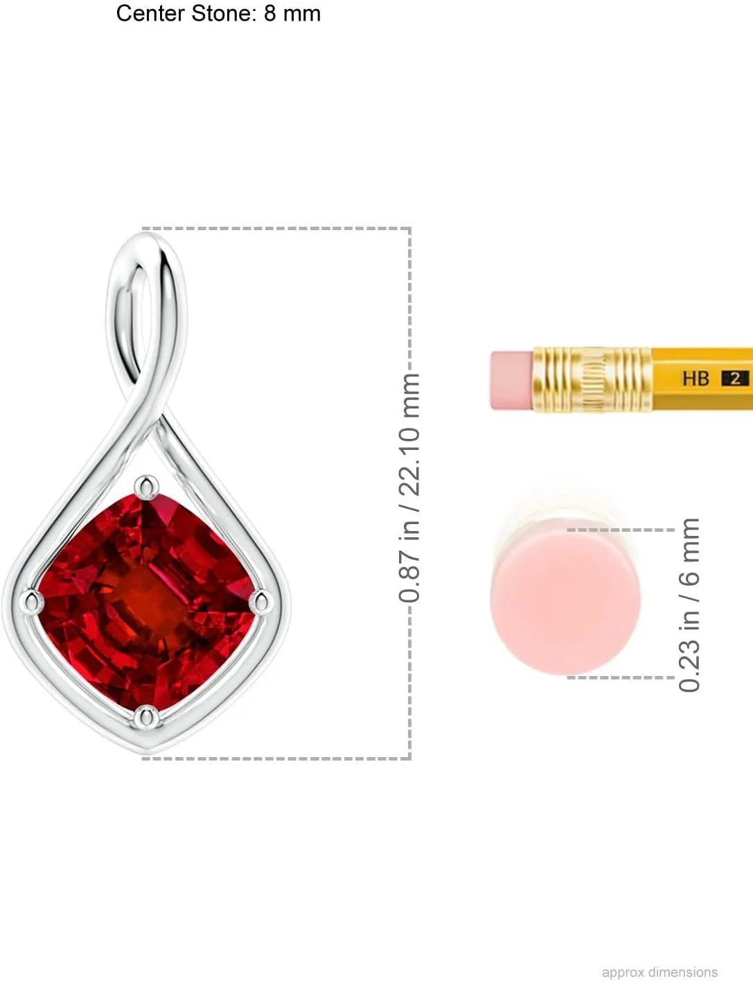 Angara Lab Grown Solitaire Cushion Ruby Twist Bale Pendant in 14K Solid Gold/Platinum | July Birthstone, Birthday, Engagement, Anniversary, Wedding Jewelry Gift for Women