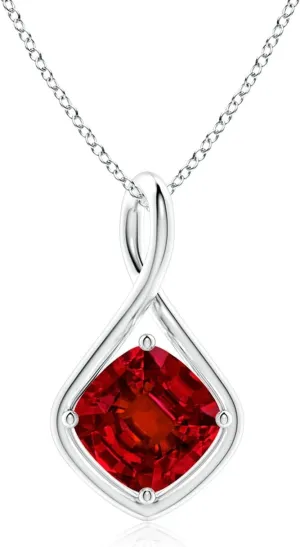 Angara Lab Grown Solitaire Cushion Ruby Twist Bale Pendant in 14K Solid Gold/Platinum | July Birthstone, Birthday, Engagement, Anniversary, Wedding Jewelry Gift for Women