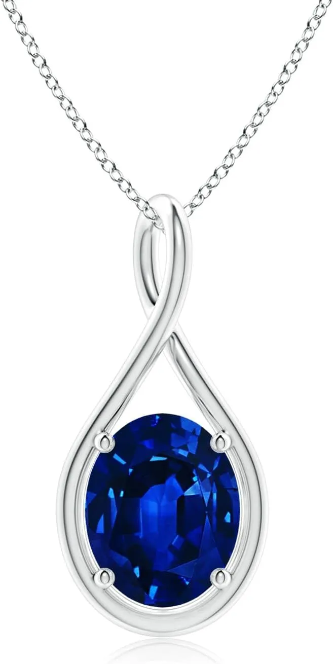 Angara Lab Grown Solitaire Oval Blue Sapphire Twist Bale Pendant in 14K Solid Gold/Platinum | September Birthstone, Birthday, Engagement, Anniversary, Wedding Jewelry Gift for Women