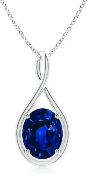 Angara Lab Grown Solitaire Oval Blue Sapphire Twist Bale Pendant in 14K Solid Gold/Platinum | September Birthstone, Birthday, Engagement, Anniversary, Wedding Jewelry Gift for Women