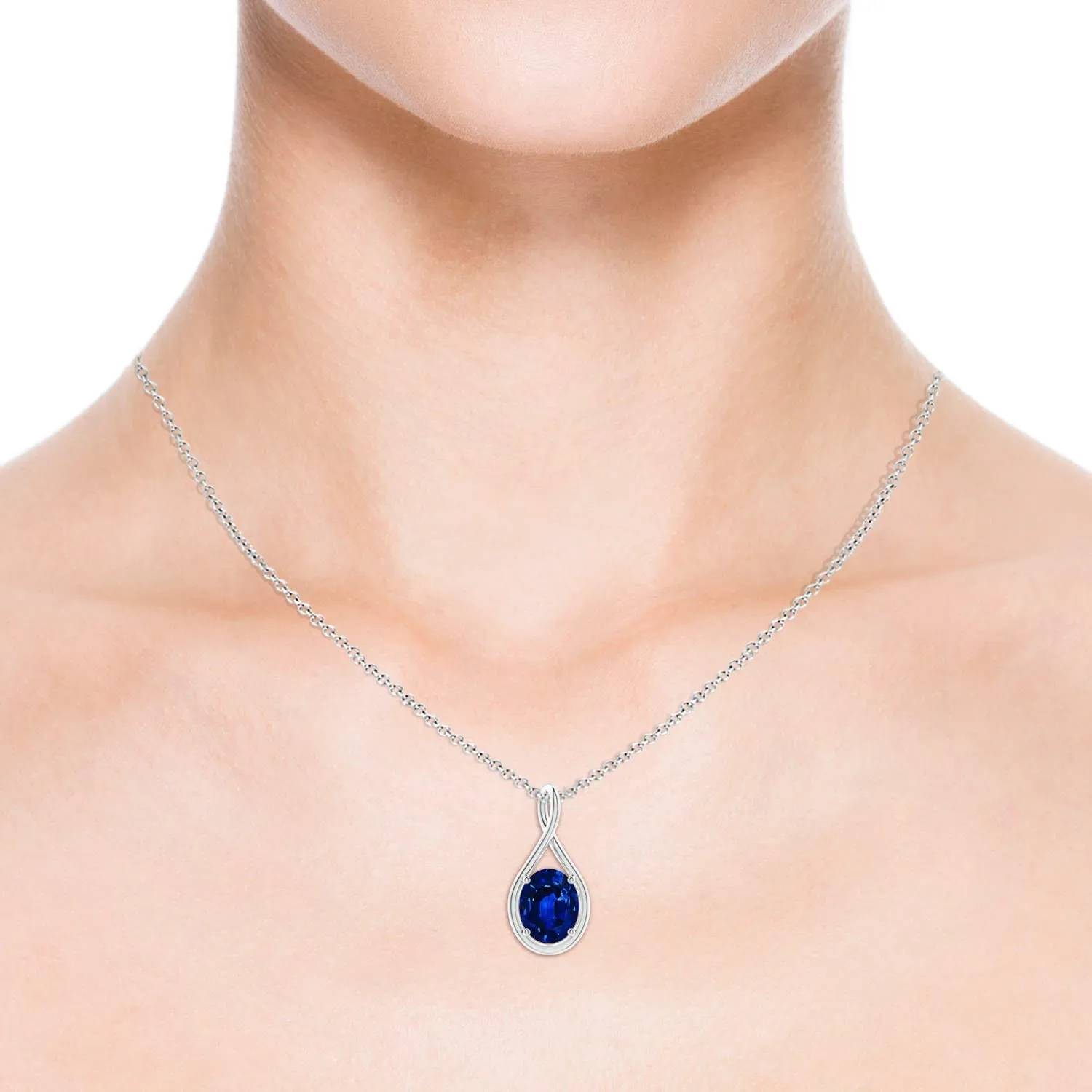Angara Lab Grown Solitaire Oval Blue Sapphire Twist Bale Pendant in 14K Solid Gold/Platinum | September Birthstone, Birthday, Engagement, Anniversary, Wedding Jewelry Gift for Women