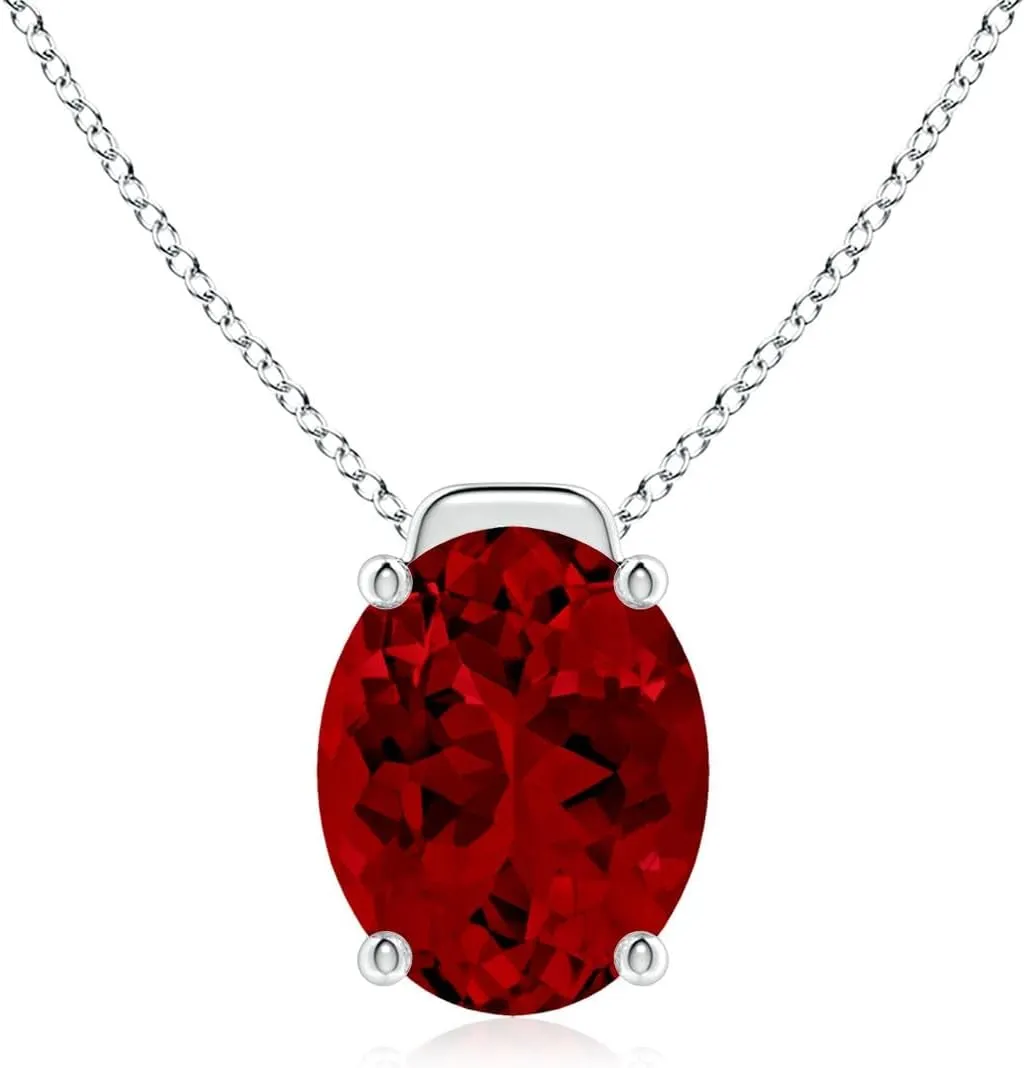 Angara Lab Grown Solitaire Oval Ruby Floating Pendant in 14K Solid Gold/Platinum | July Birthstone, Birthday, Engagement, Anniversary, Wedding Jewelry Gift for Women