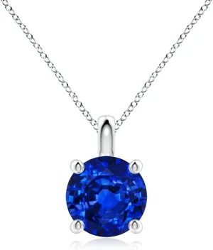 Angara Lab Grown Solitaire Round Blue Sapphire Classic Pendant in 14K Solid Gold/Platinum | September Birthstone, Birthday, Engagement, Anniversary, Wedding Jewelry Gift for Women