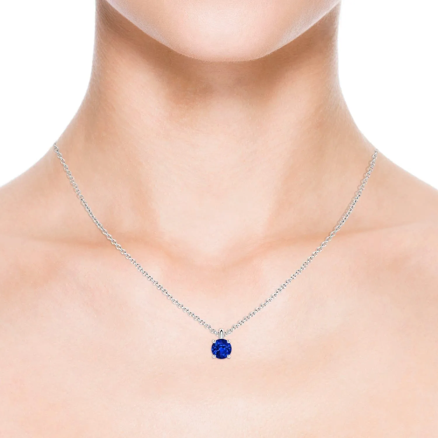 Angara Lab Grown Solitaire Round Blue Sapphire Classic Pendant in 14K Solid Gold/Platinum | September Birthstone, Birthday, Engagement, Anniversary, Wedding Jewelry Gift for Women
