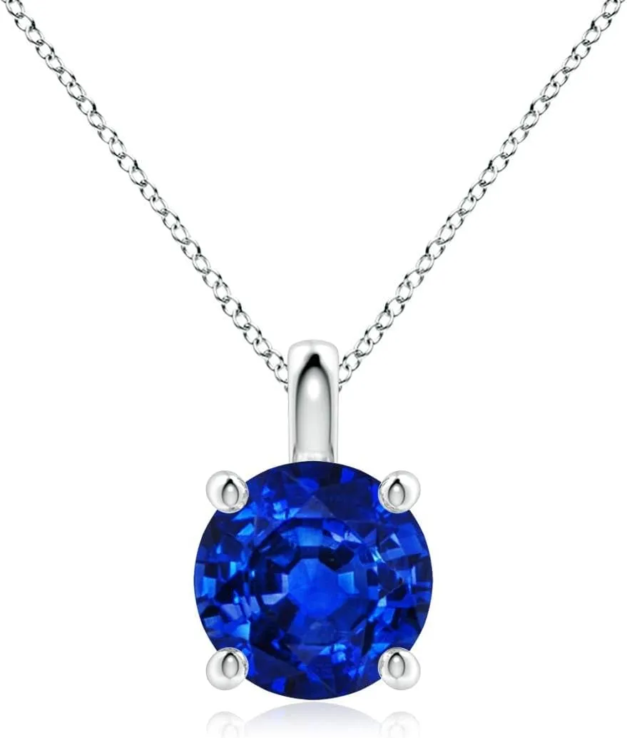 Angara Lab Grown Solitaire Round Blue Sapphire Classic Pendant in 14K Solid Gold/Platinum | September Birthstone, Birthday, Engagement, Anniversary, Wedding Jewelry Gift for Women