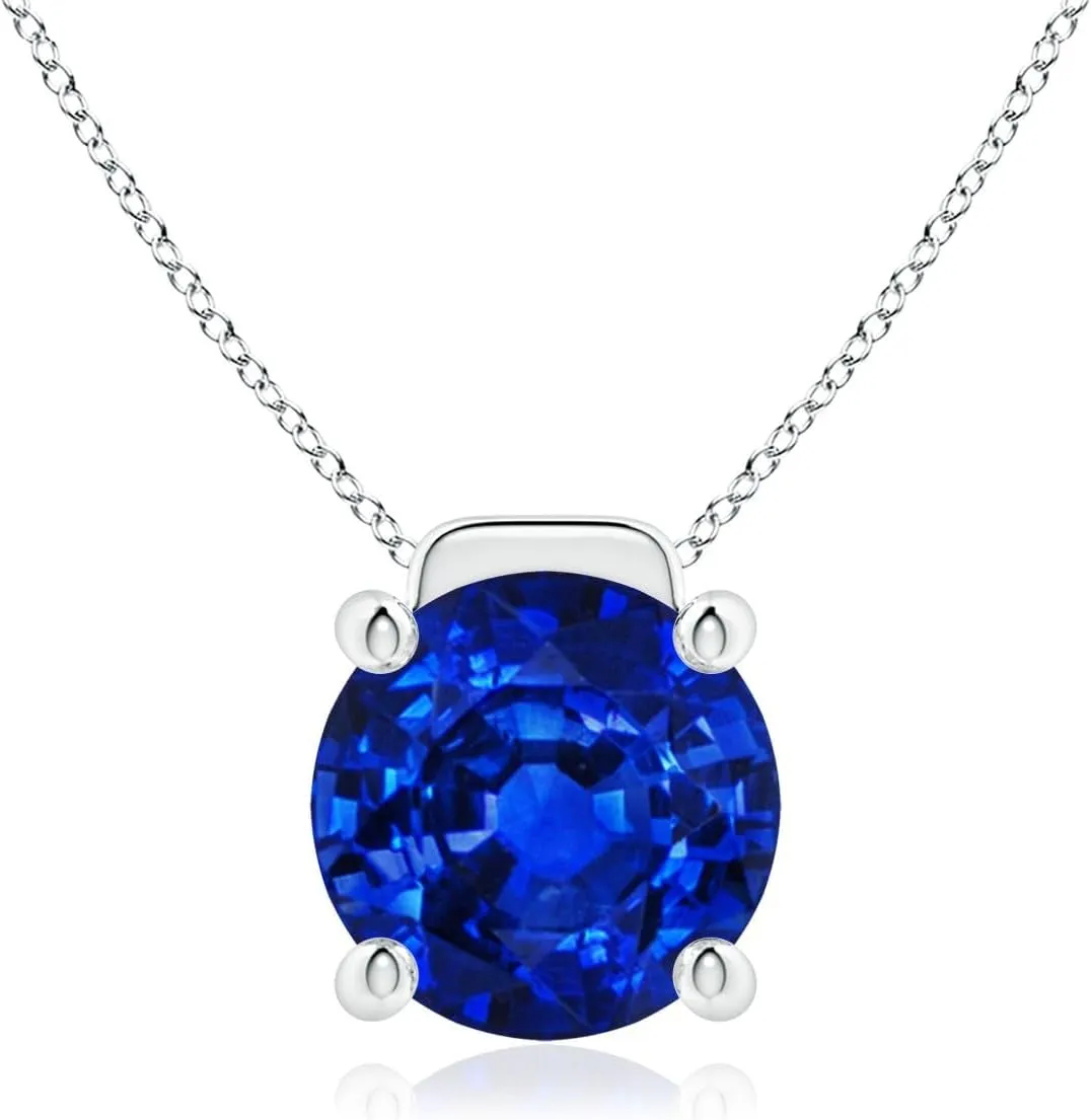 Angara Lab Grown Solitaire Round Blue Sapphire Floating Pendant in 14K Solid Gold/Platinum | September Birthstone, Birthday, Engagement, Anniversary, Wedding Jewelry Gift for Women