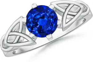 Angara Lab Grown Solitaire Round Sapphire Celtic Knot Ring in 14K Solid Gold/Platinum | September Birthstone, Birthday, Engagement, Anniversary, Wedding Jewelry Gift for Women