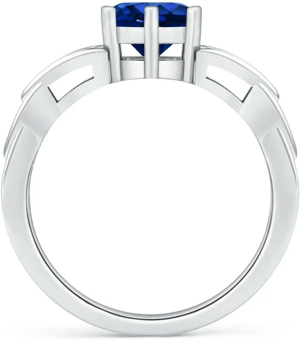 Angara Lab Grown Solitaire Round Sapphire Celtic Knot Ring in 14K Solid Gold/Platinum | September Birthstone, Birthday, Engagement, Anniversary, Wedding Jewelry Gift for Women