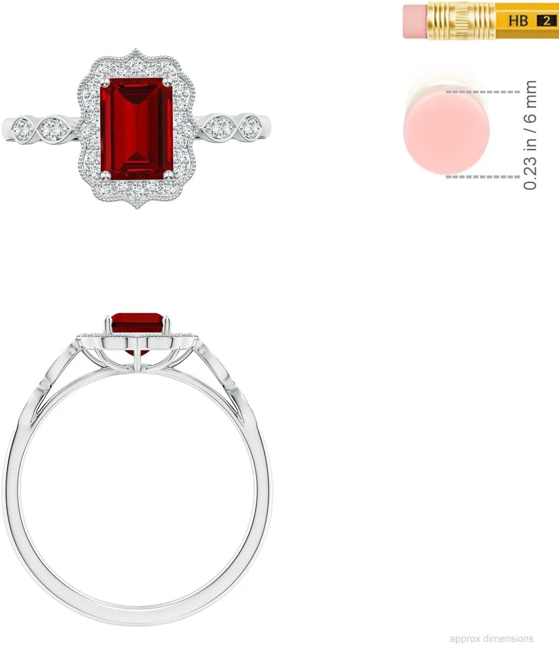 Angara Lab Grown Vintage Inspired Emerald-Cut Ruby Ornate Halo Engagement Ring in 14K Solid Gold/Platinum | July Birthstone, Birthday, Anniversary, Wedding Jewelry Gift for Women
