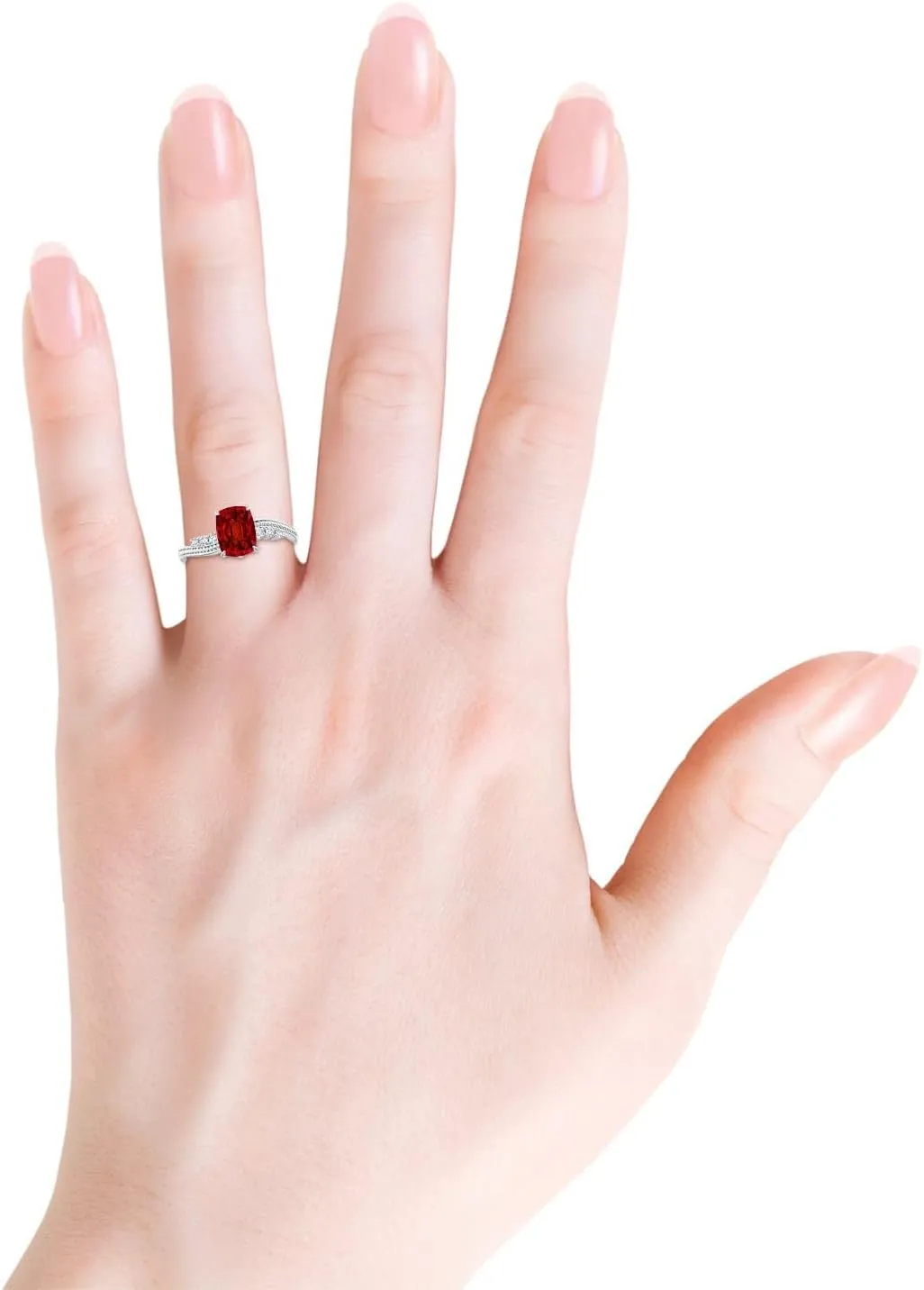 Angara Lab Grown Vintage Style Cushion Rectangular Ruby Bypass Shank Engagement Ring in 14K Solid Gold/Platinum | July Birthstone, Birthday, Anniversary, Wedding Jewelry Gift for Women