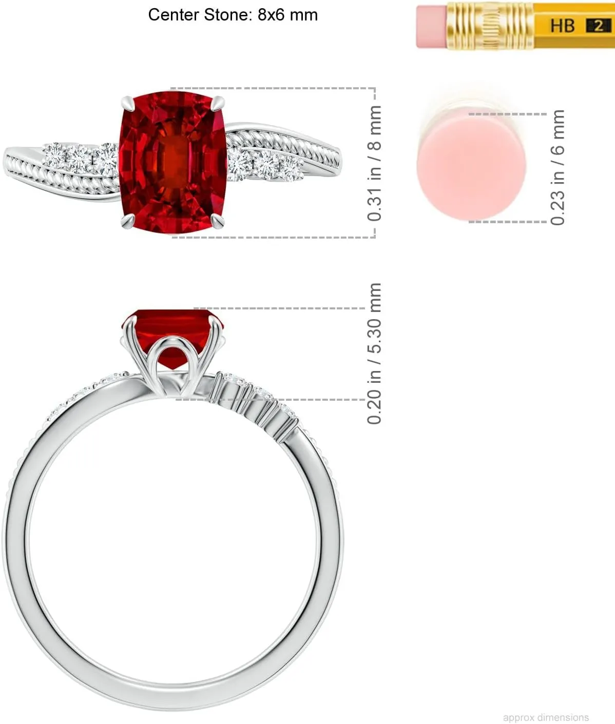 Angara Lab Grown Vintage Style Cushion Rectangular Ruby Bypass Shank Engagement Ring in 14K Solid Gold/Platinum | July Birthstone, Birthday, Anniversary, Wedding Jewelry Gift for Women