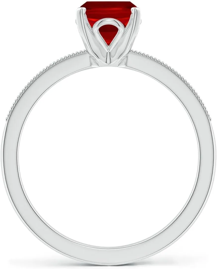 Angara Lab Grown Vintage Style Cushion Rectangular Ruby Engagement Ring with Accents in 14K Solid Gold/Platinum | July Birthstone, Birthday, Anniversary, Wedding Jewelry Gift for Women