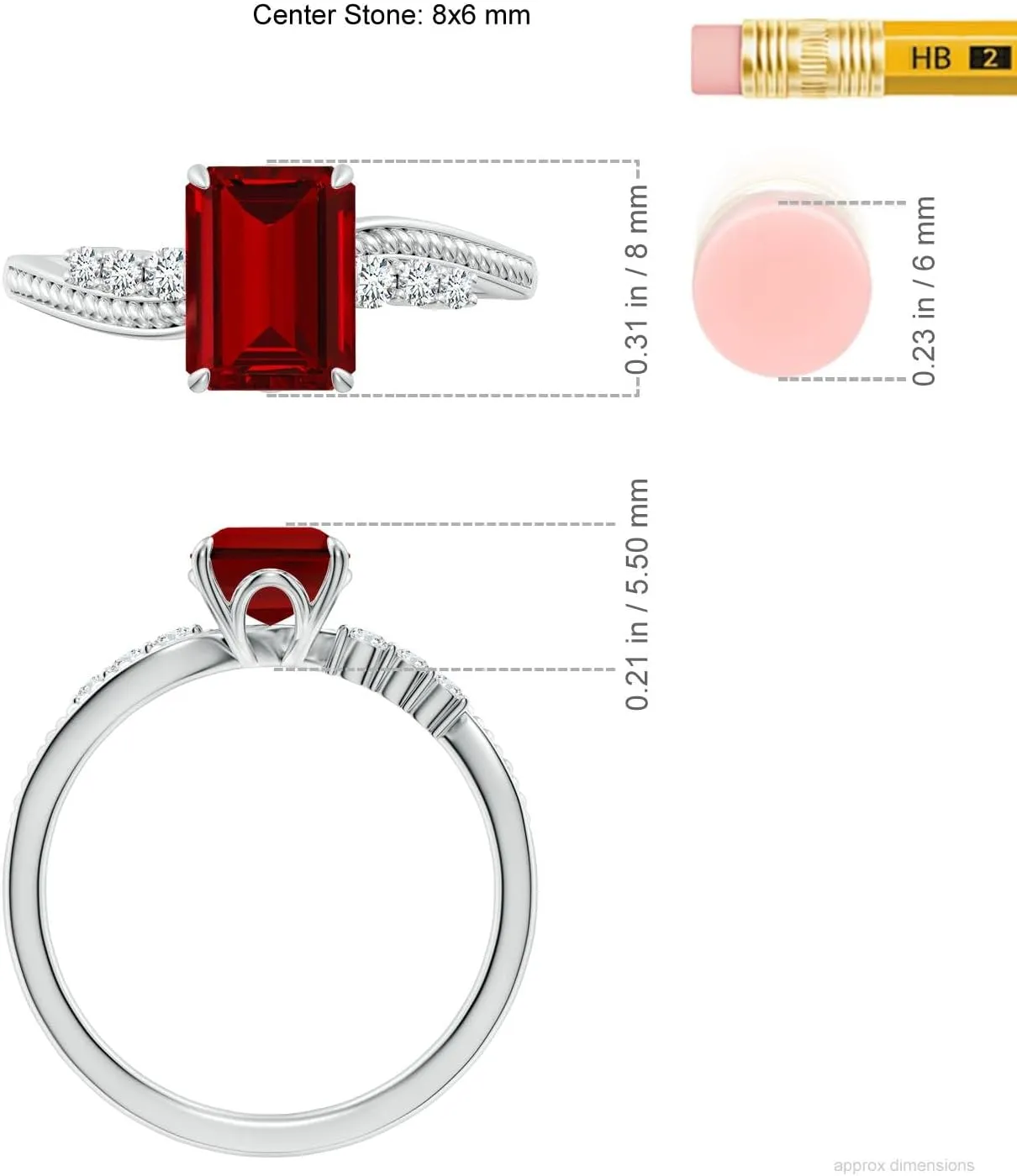 Angara Lab Grown Vintage Style Emerald-Cut Ruby Bypass Shank Engagement Ring in 14K Solid Gold/Platinum | July Birthstone, Birthday, Anniversary, Wedding Jewelry Gift for Women